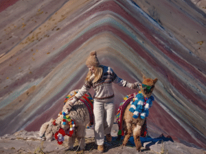 Montaña Vinicunca foto con llamas fashion